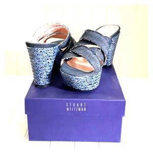Stuart Weitzman Denim stacked platform heal